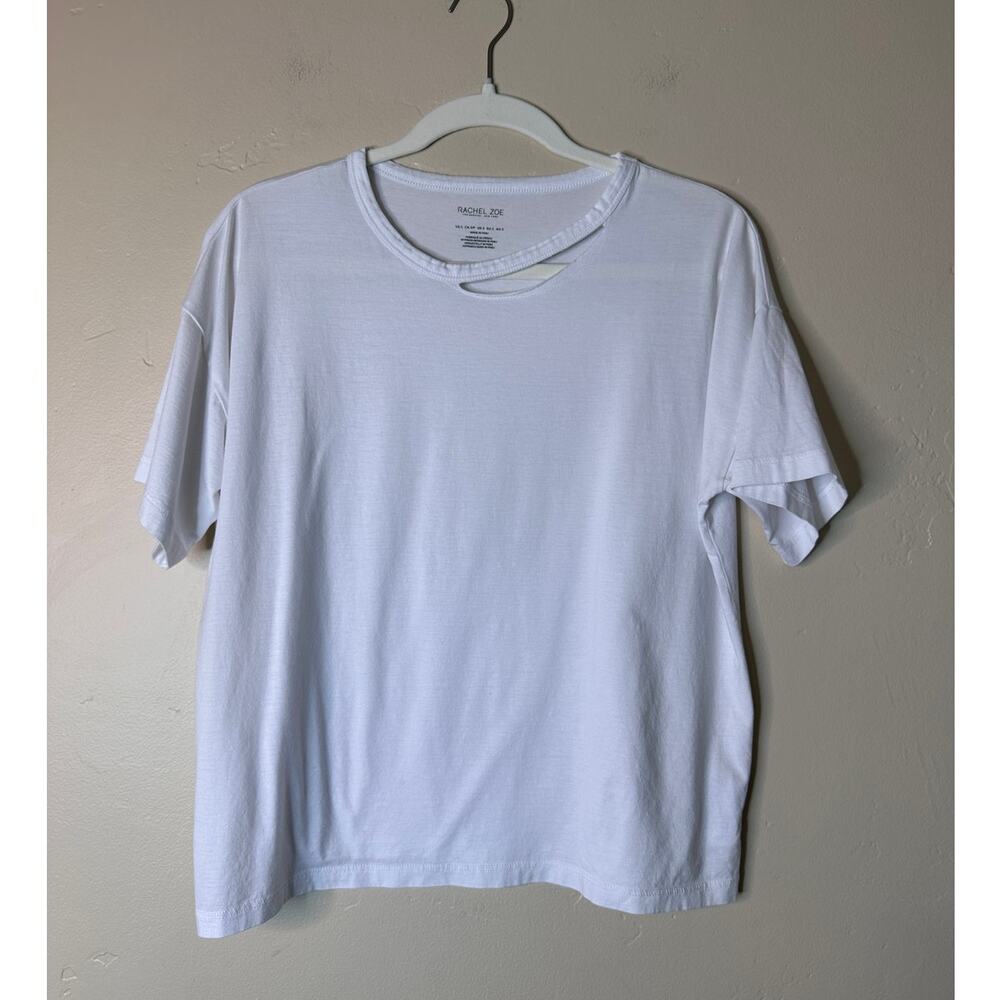Rachel Zoe Cotton White Crew Neck Loose Fit Tee SMALL